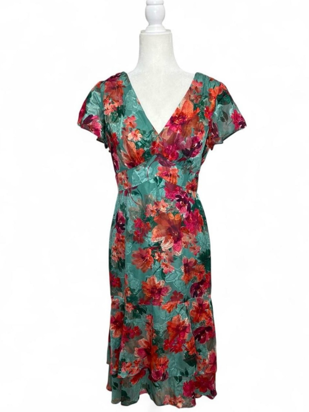 NWT Adrianna Papell floral print layered ruffle midi dress